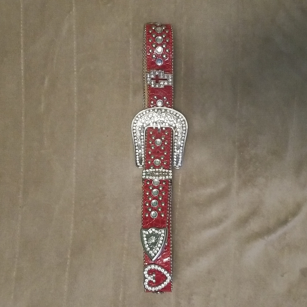 Red patent leather western rhinestone belt